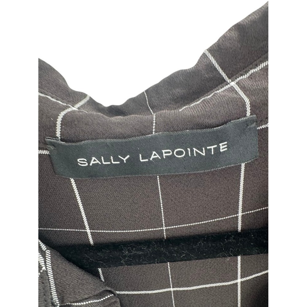 Sally LaPointe Womens Windowpane Grid Button Down Blouse Charcoal Black Pockets - Picture 3 of 5
